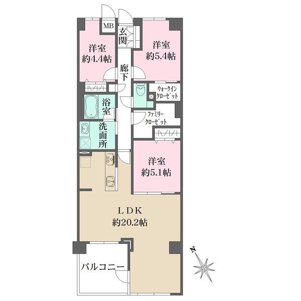南西向きのバルコニーに面した、約20帖以上の広々としたLDK。