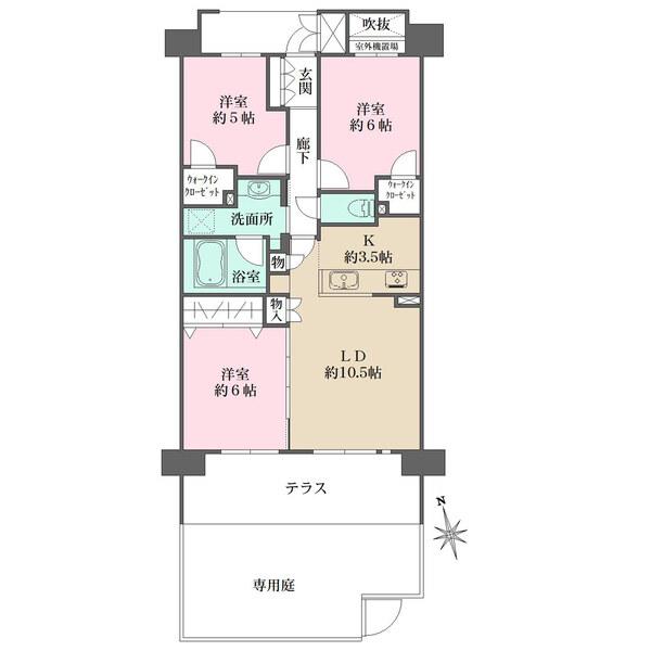 全居室収納あり、洋室2部屋にWICあり、カウンター式システムキッチン、浴室換気乾燥機あり
