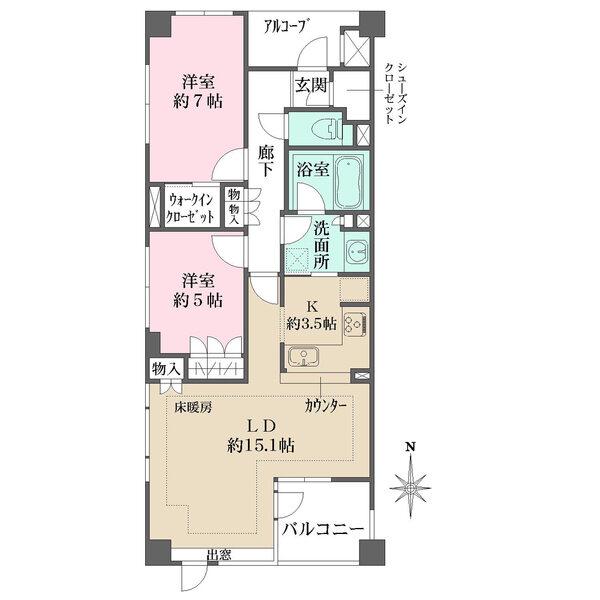 開口部が多く、明るく心地良い住戸。洗面所・キッチンが繋がり、家事動線良好。豊富な収納も魅力です。