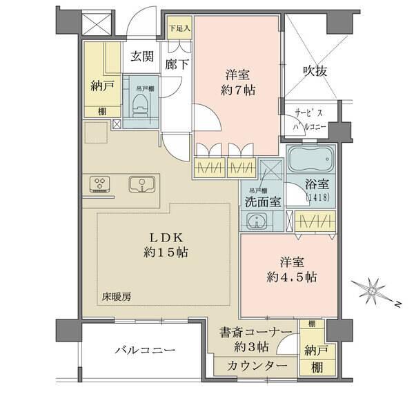 書斎スペース(約3.0帖)、納戸スペース2か所有り