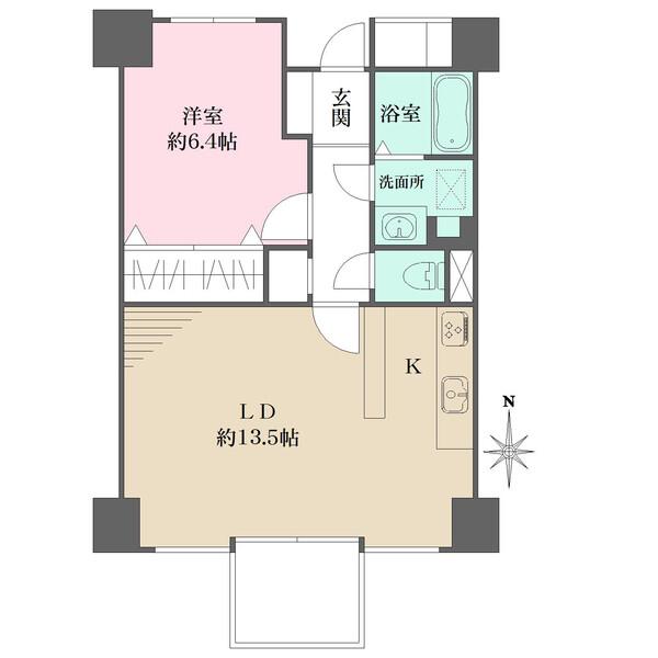 水回りがコンパクトに纏まった効率的な間取り、ゆとりのあるLDK、採光良好な南向き住戸