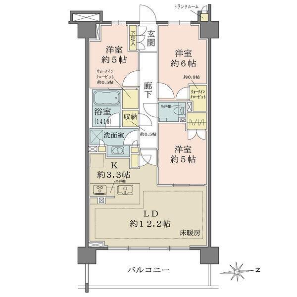 LDKと隣室は一体利用で合計約20.5帖。2ヶ所のウォークインクローゼットなど、収納が豊富です。