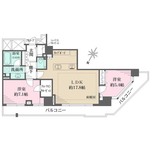 玄関にSIC、約7.1帖の洋室にWIC、LDKに床暖房あり。2025年12月に内装リフォーム完了予定