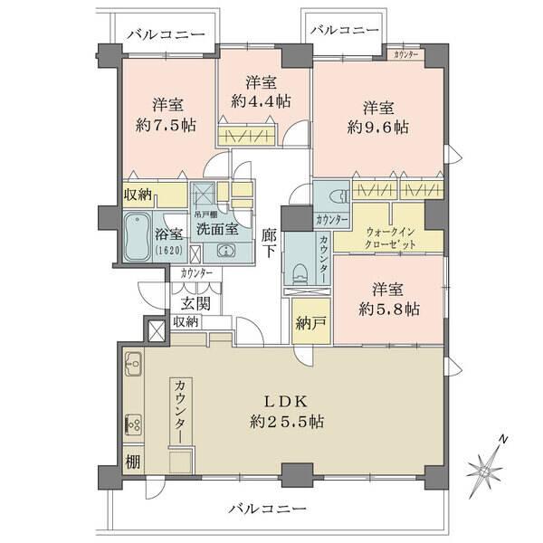 角住戸×2面バルコニー付きで、陽当り・通風良好。ウォークインクローゼットなど、全居室に収納付きです。