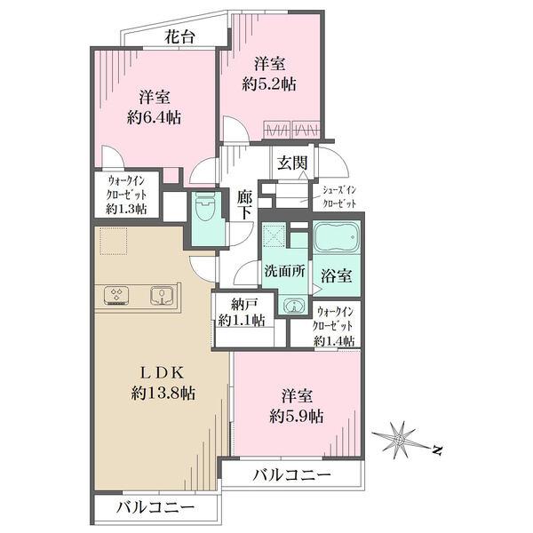 4階建の最上階、東向き住戸。ウォークイン＆シューズインクローゼットや納戸など、収納豊富な間取りです。