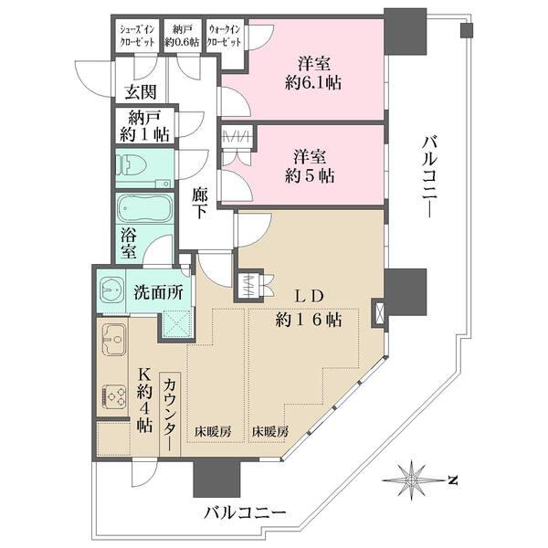 廊下部分に納戸2か所あり(?約1.0帖、?約0.6帖)、キッチン部分に開口部あり、全居室収納あり