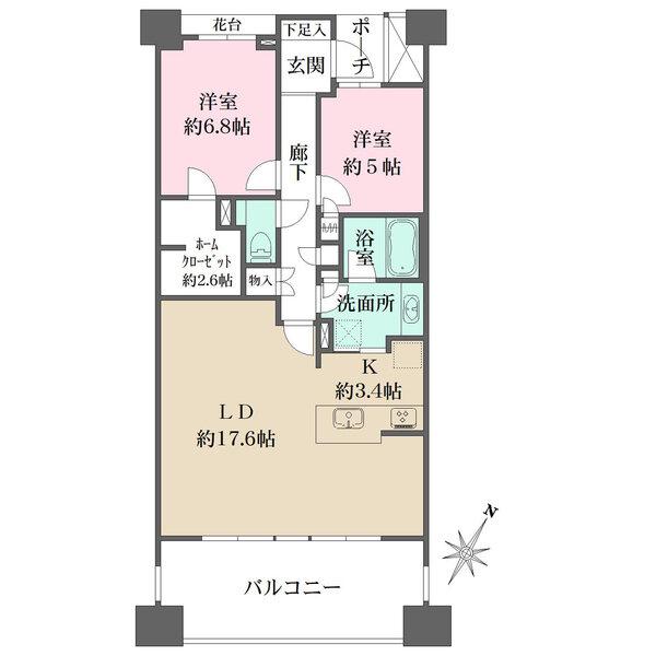 洗面所はキッチンと廊下からの2WAYアクセスで動線良好。約2.6帖のホームクローゼット有り。