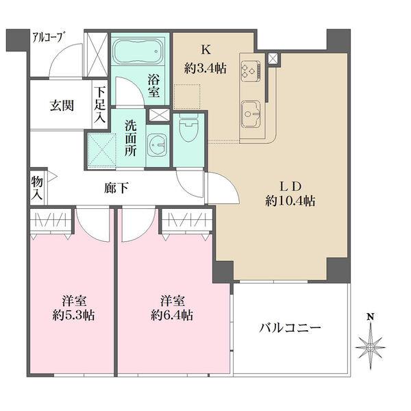 全居室に南向き開口部あり。陽当り・眺望良好な最上階住戸。浴室サイズ1317、浴室換気乾燥機あり。