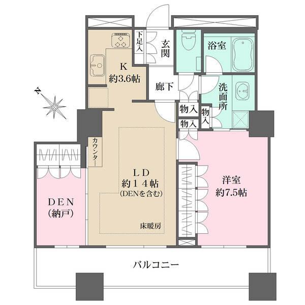 全居室収納スペースあり。LD14帖にはDEN(納戸)が含まれております。