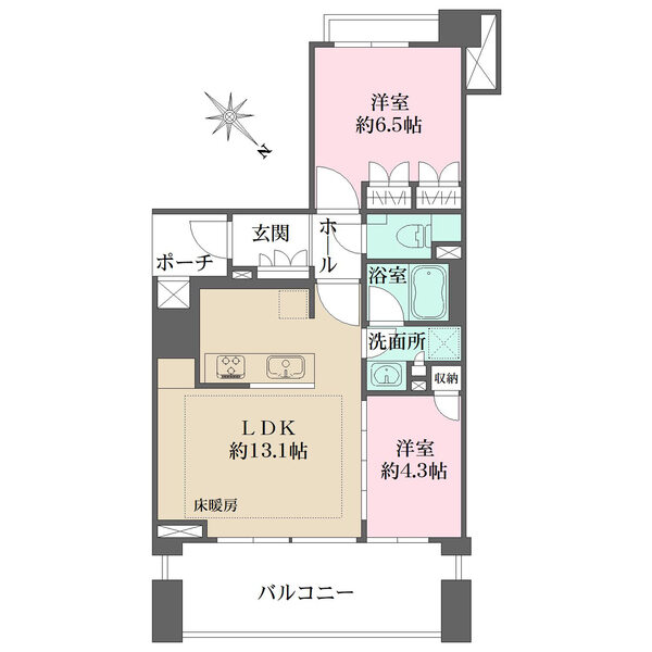 キッチンはLDを見渡せる対面式。LDKに隣接する洋室を開放し、約17.4帖の空間として一体利用可能。