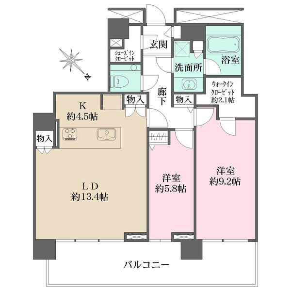 全居室がバルコニーに面するバルコニーサイド設計。シューズイン・ウォークインクローゼットなど収納豊富。