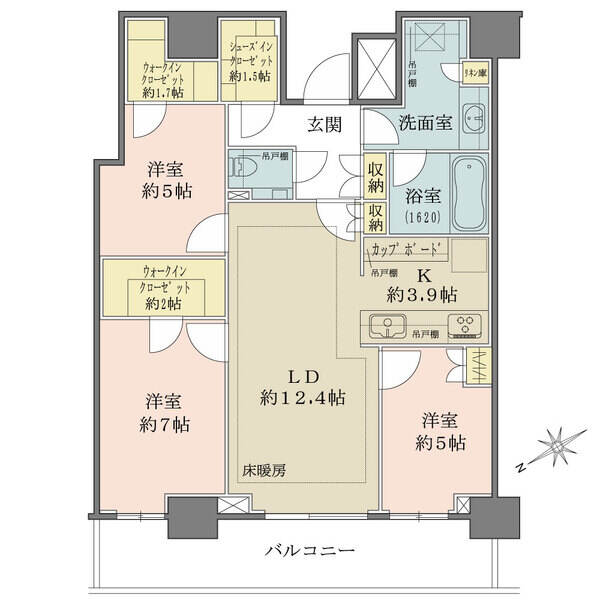 開放的なワイドスパン設計。LDを中心として3部屋に繋がるレイアウト。収納が豊富に備わっています。