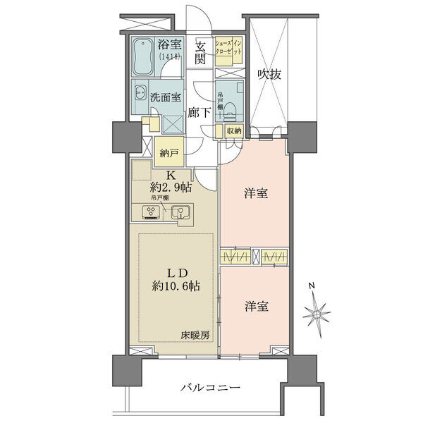 シューズインクローゼットや納戸が備わり収納豊富。LDと隣室は、合計15帖超の一体空間として活用可能。