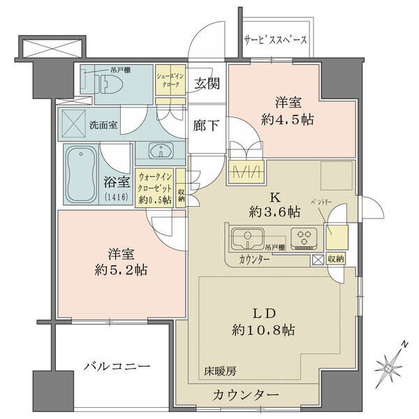 三方角住戸ならではの風通しの良さと豊富な収納が魅力。ゆとりある南東向きバルコニーがございます。