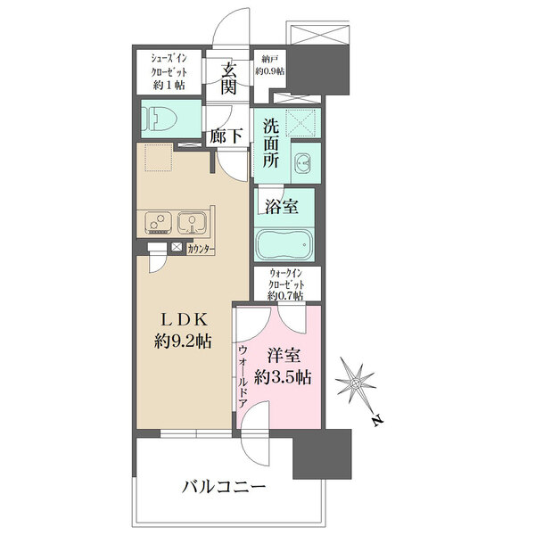 陽当り・通風・眺望良好な9階住戸。キッチンは使い勝手の良いセミオープンタイプ。収納も各所に充実。