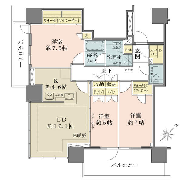 南東向きの角住戸×収納豊富な住まい。2面にバルコニーが設けられており、陽当たり・通風良好です。