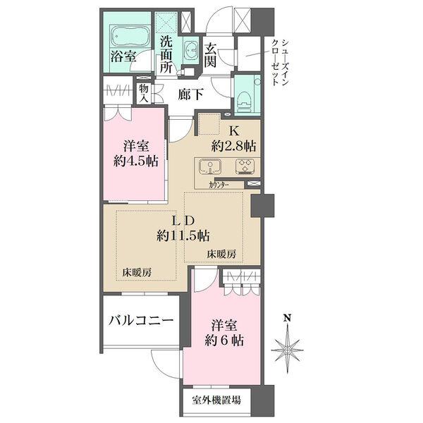 陽当り良好な南向き住戸。LDに床暖房付きです。シューズインクローゼットなど、各所に収納が豊富です。