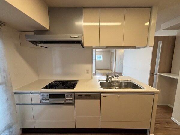 キッチンは約4.9帖。調理中でもご家族やゲストと時間を共有できる、対面式のシステムキッチンです。