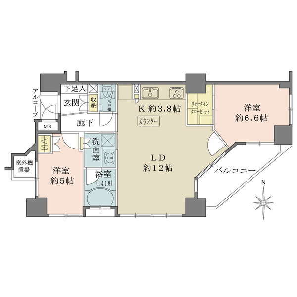 南東向きの角住戸。各洋室は2面採光設計で、陽当り良好。ウォークインクローゼットなど、収納が豊富です。