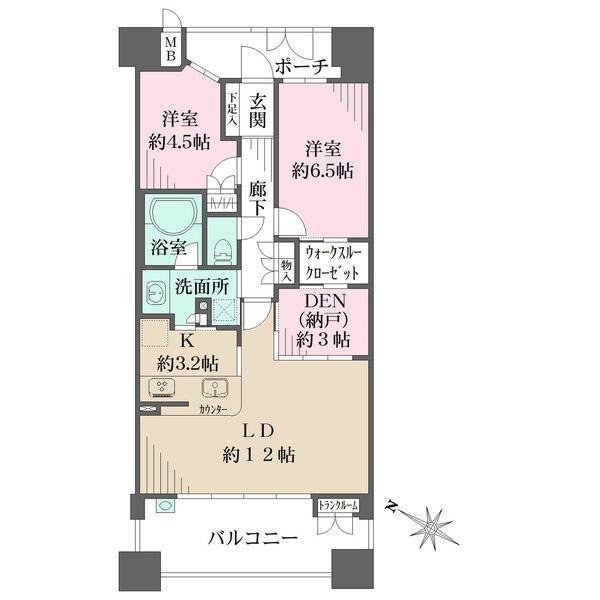 陽当り良好な南西向き住戸です。洗面所はキッチンと廊下の2WAY仕様。ウォークスルークローゼット有。