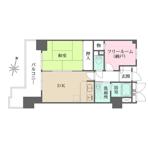 廊下部分が短く、住空間が確保された間取りです。収納付きで多用途に活用できるフリールーム(納戸)有り。