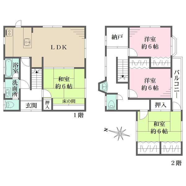 LDKは明るい3面採光です。各和洋室に約6帖の広さと収納スペースが確保されたゆとりある間取りです。
