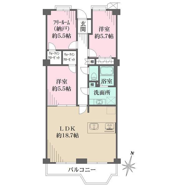 南向きバルコニーに面するLDKはゆとりある18帖超。2カ所のウォークインクローゼットなど収納豊富。