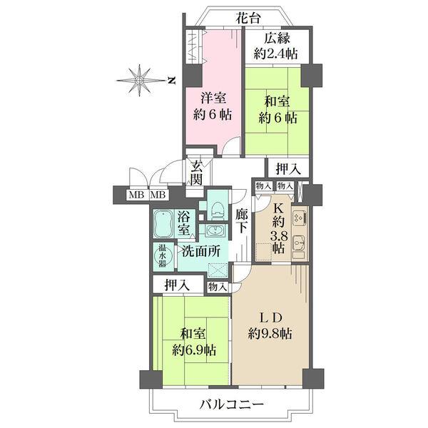 陽当り・通風良好な東向き住戸。キッチンは便利な2WAY動線設計で、家事動線に優れたレイアウトです。