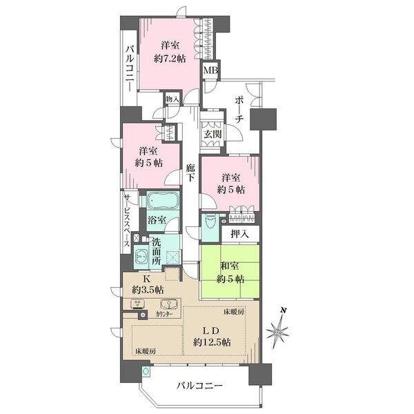 陽当り良好な南向き住戸。洗面所は便利な2WAY動線設計。住戸のプライバシー性を高める玄関ポーチ有。