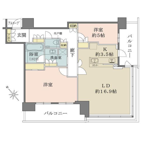 2面バルコニー付きの角住戸。約20.4帖の広々としたLDK。各洋室や廊下などに収納が豊富です。