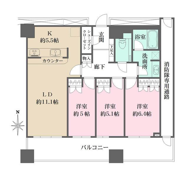 全居室バルコニーサイド設計につき陽当り良好。シューズインクローゼットなど、収納スペース豊富です。
