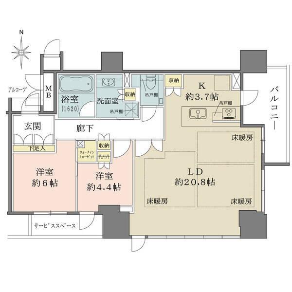 LDKは広々24帖超。全居室に開口部があり、陽当り・通風・眺望良好です。収納も各所に備わっています。