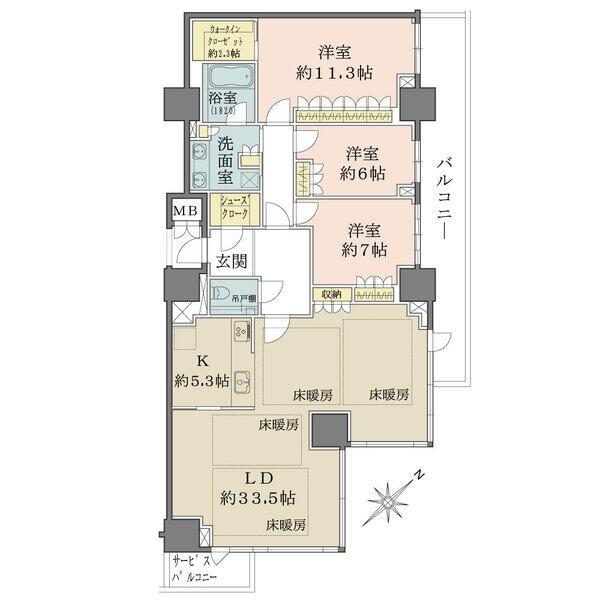 全居室がバルコニーに面するワイドスパン設計。開放感あふれるLDKは広々38帖超。随所に収納有り。