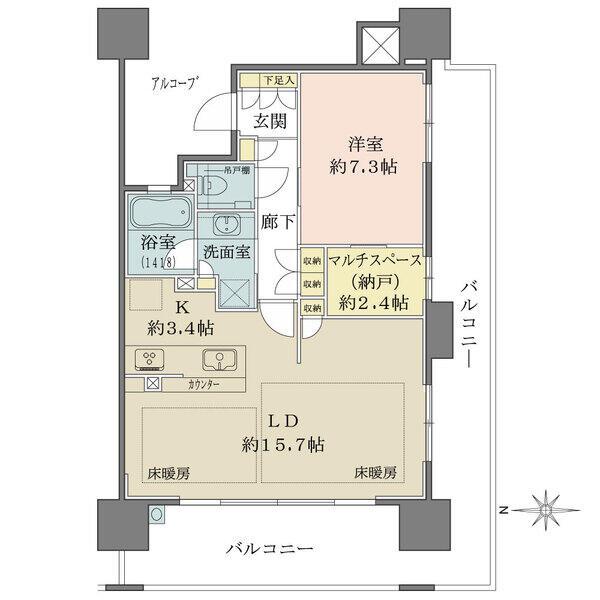 外部から室内が見えにくいクランクイン設計。玄関先にはアルコーブ付。開口部が多く換気がスムーズです。