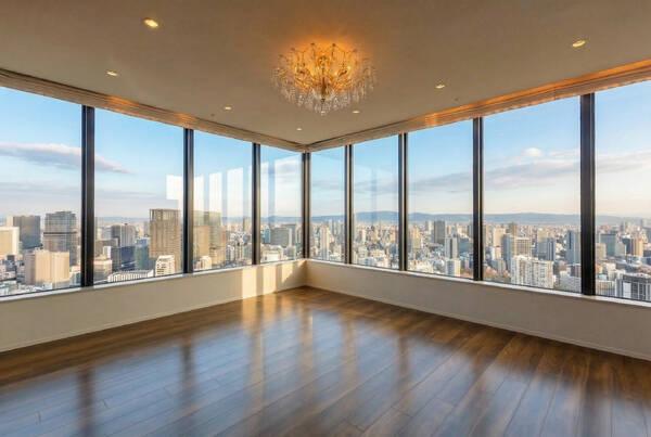 約30.9帖の広々としたLDK。コーナー窓が設けられ、豊かな眺望が寄り添う理想の暮らしが叶います。