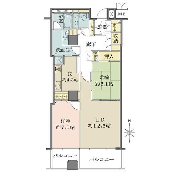 陽当り良好な南向き住戸。LDは和室と合わせて広く活用できます。廊下・玄関周りの収納が充実しています。