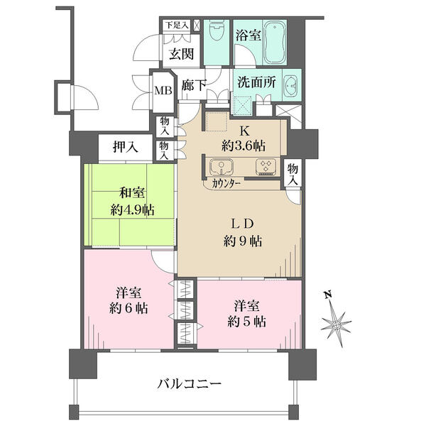 南向きのため、窓から心地良い陽光が差し込みます。LD部分には、寒い季節に嬉しい床暖房付きです。