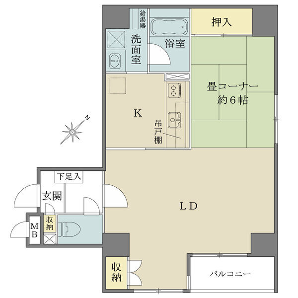 通風良好な南向きバルコニー付き2面採光設計。足を伸ばして寛げる畳コーナーは、便利な押入付きです。