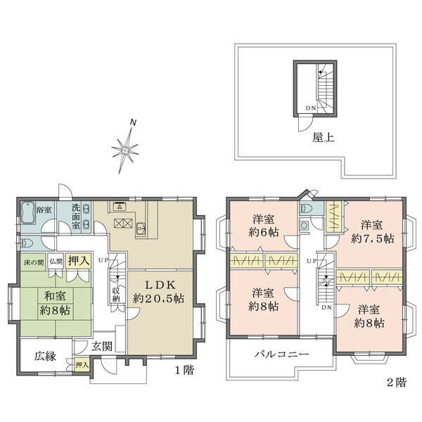 LDKは20帖超、全居室にゆとりの広さと2面以上の採光が確保されています。トイレ・洗面台は各階に有。