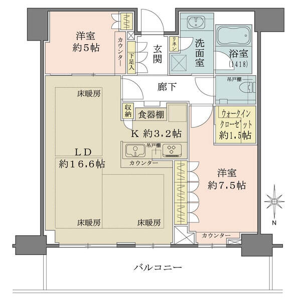 LDKと隣室は一体利用で合計約24.8帖の広々空間に。ウォークインクローゼットなど、収納が豊富です。