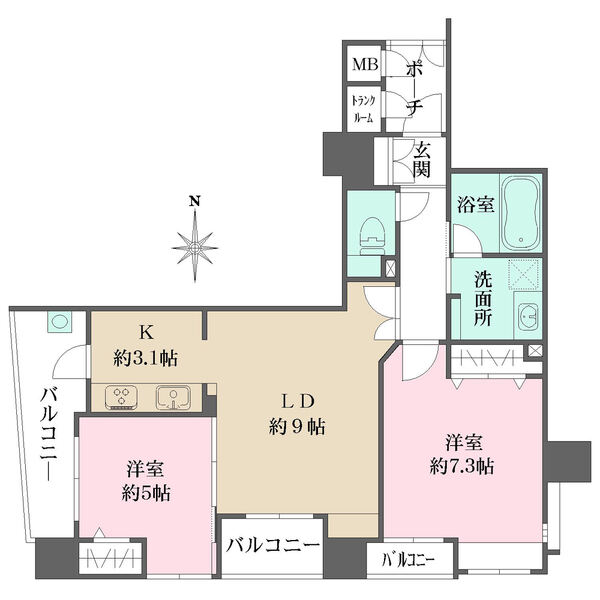 全居室バルコニーサイドの開放的な住まい。住戸の独立性を高める玄関ポーチ有。トランクルームも利用可能。