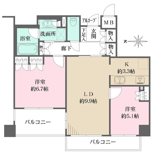 キッチンは調理に集中しやすい壁付けタイプで、独立性が高い仕様です。各洋室や廊下など各所に収納付き。