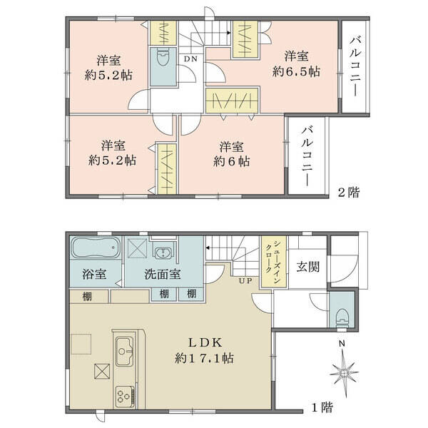 対面式キッチン＆リビング階段が採用されています。シューズインクローゼットなど収納豊富な間取りです。