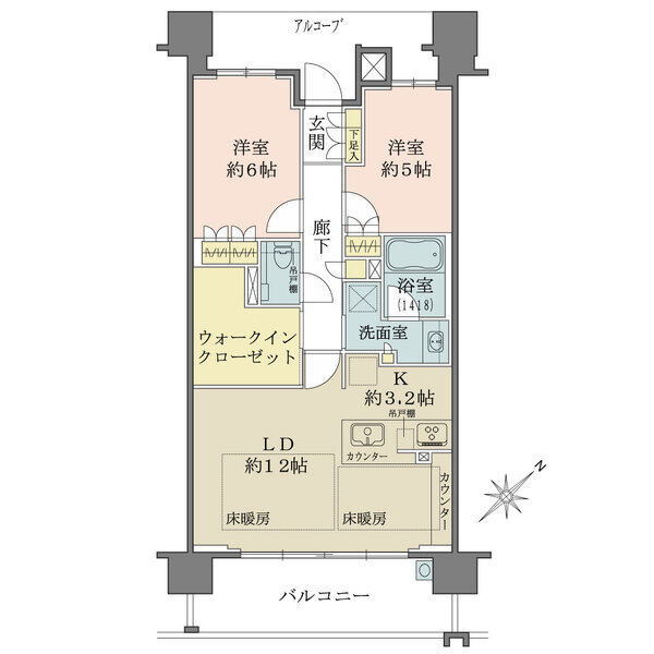 ウォークインクローゼットなど、収納豊富。玄関先には、独立性を高めるアルコーブが設けられています。