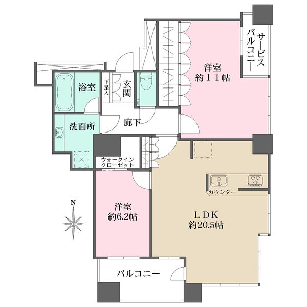 約20.5帖のLDKはゆとりある広さ。全居室に開口部があり通風良好。大きな窓が開放感をもたらします。