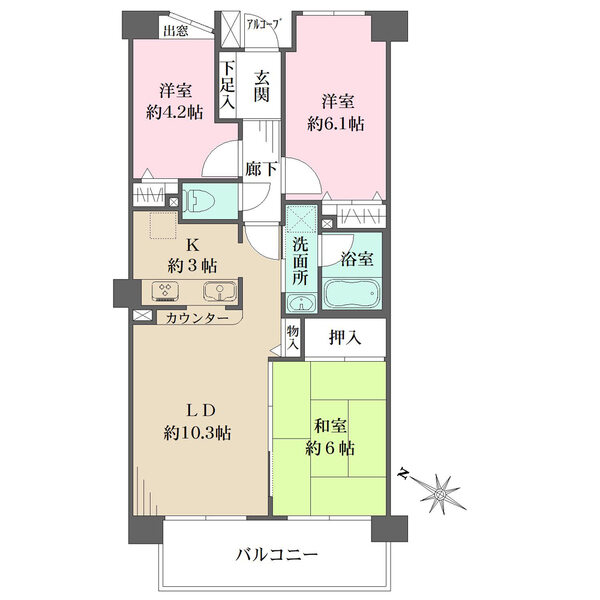 陽当り・眺望良好な南西向き住戸。LDKは隣接する和室との一体利用で、16帖超の広々空間となります。