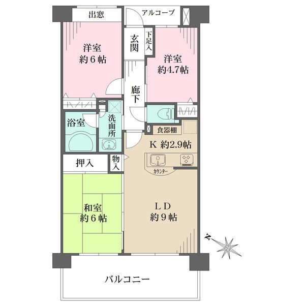 和室はLDと一体利用が可能、各洋室はプライベート性の高い配置です。全居室に収納が備わっています。