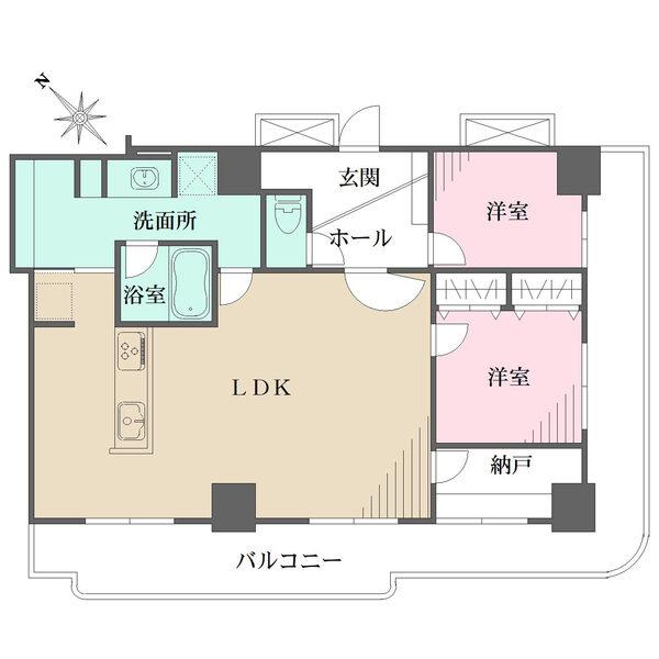 北・東側がバルコニーに面しており通風良好な間取り