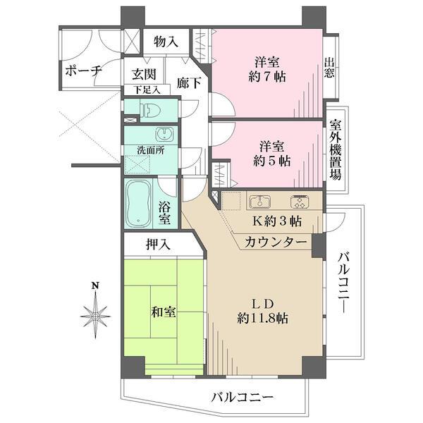 8階建て7階部分・南、東向き角住戸につき眺望、通風、陽当たりが良好