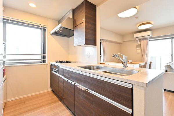 LDを見渡せるオープンキッチン。食器洗い乾燥機付です。